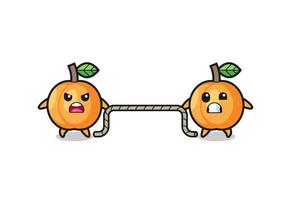 cute apricot character is playing tug of war game vector