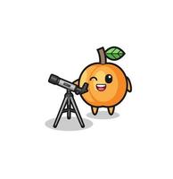 apricot astronomer mascot with a modern telescope vector