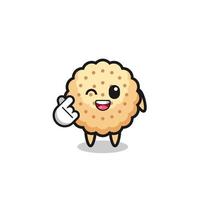 round biscuits character doing Korean finger heart vector