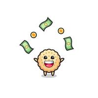 illustration of the round biscuits catching money falling from the sky vector