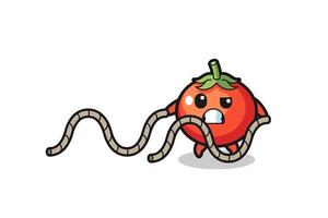 Ilustración de tomates haciendo entrenamiento de cuerda de batalla vector