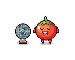 cute tomatoes is standing in front of the fan vector