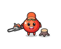 tomatoes lumberjack character holding a chainsaw vector