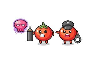 dibujos animados de tomates haciendo vandalismo y capturados por la policía vector