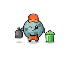 the mascot of cute asteroid as garbage collector vector