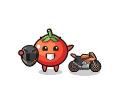 dibujos animados de tomates lindos como piloto de motos vector