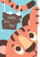 A New Year's card with a funny tiger symbol of 2022. Vector illustration.