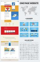 One page website design template. Set of vector illustrations and icons for web design and development. A complete solution for creating a web design.