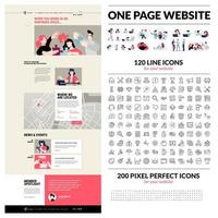 One page website design template. Set of vector illustrations and icons for web design and development. A complete solution for creating a web design.