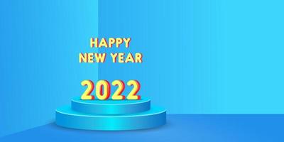 happy new year with 2022 3d object with 3d podium. 3d happy new year background with copy space area. scene of new year for advertisement vector