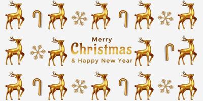 merry christmas and happy new year background. golden deer, gold snowflake, and golden candy. luxury christmas design vector