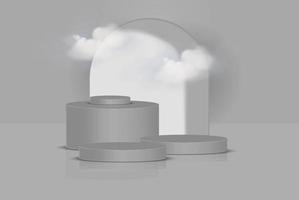 vector de fondo 3d render gris con podio blanco 3d y escena de pared blanca mínima, podio mínimo fondo blanco renderizado 3d gris escenario abstracto. Procesamiento de escenario para producto en estudio de podio blanco