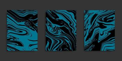 Set Abstract Black Blue Liquid Marble Background