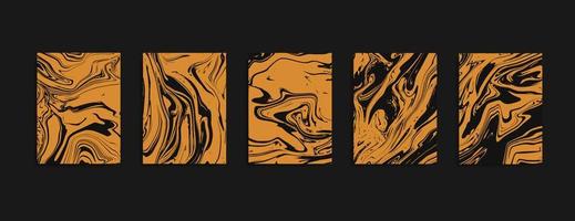 Set Abstract Black Orange Liquid Marble Background vector