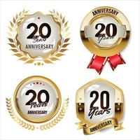 Collection of anniversary golden seal on white background