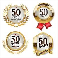 Collection of anniversary golden seal on white background