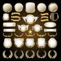 Vector medieval golden shields laurel wreaths and badges collection