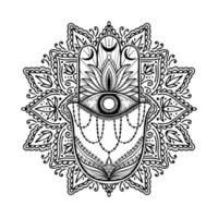 Graphic hamsa hand traditional abstract  isolated in white background.Boho indian shape.Ethnic oriental style. vector