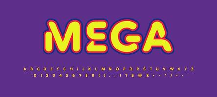 Bold bright font alphabet with color contour for sweet headline and logo. Funny letters and numbers for nuts, caramel, candy, gum, food and drink packaging typographic design. Isolated vector typeset
