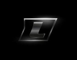 Carbon speed Letter L logo, dark matte metal carbon texture. Drive dynamic steel letter, turbo bold italic chrome logotype for automotive industrial, gym, sport. Vector monogram, emblem