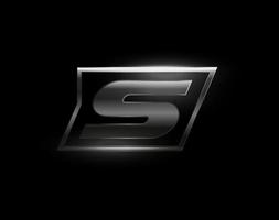 Carbon speed Letter S logo, dark matte metal carbon texture. Drive dynamic steel letter, turbo bold italic chrome logotype for automotive industrial, gym, sport. Vector monogram, emblem