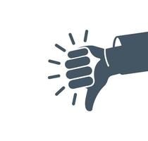 Isolated abstract grey color thumb down logo. Human hand negative gesture logotype. Dislike sign. Negative result symbol. Bad quality icon. Rejection button. Deaf people language. Vector illustration.