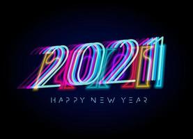 New Year 2021 numbers for digital display design. Neon lighting poster for party, event, invitations and calendars in cyberpunk, rave, popular futuristic style, ui and hud. Vector illustration.