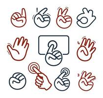 Isolated abstract social network logo set. Human hands and fingers logotypes.Website buttons collection.Ok,peace,give five,pointing finger,fist signs. Victory, hello symbol. Vector illustration.