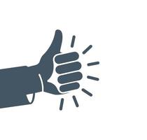 Isolated abstract grey color thumb up logo. Human hand friendly gesture logotype. Like sign. Approval button. Positive emotion. Deaf people language element. Quality estimation. Vector illustration.