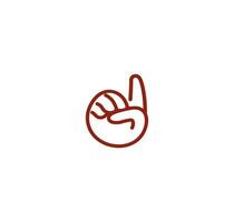 Isolated abstract brown color pointing forefinger contour logo. Human hand logotype. Gesture language sign. Cursor symbol. Computer element. Attention icon. Vector illustration.