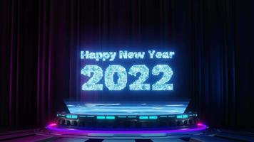 Animazione 3D di felice anno nuovo 2022 con sfondo futuristico