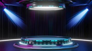 Representación 3d de animación en bucle con fondo de podio de ciencia ficción vacío