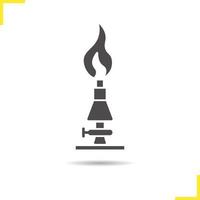 Chemical lab burner icon. Drop shadow silhouette symbol. Negative space. Vector isolated illustration