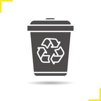 Recycle bin icon. Drop shadow silhouette symbol. Dustbin. Wastebasket. Negative space. Vector isolated illustration