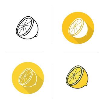 Lemon half icon. Flat design, linear and color styles. Isolated vector illustrations
