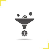 Sales funnel icon. Drop shadow silhouette symbol. Marketing funnel concept. Negative space. Vector isolated illustration