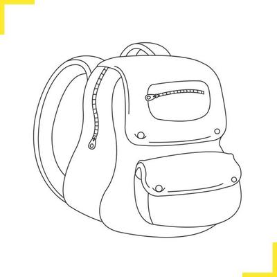 School Bag and Water Bottle in Colourful Cartoon Line Art Illustration ...