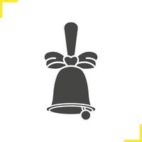 School bell with bow icon. Drop shadow silhouette symbol. Negative space. Vector isolated illustration