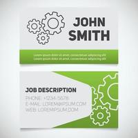 Business card print template with gears logo. Easy edit. Manager. Mechanic. Machinist. Cogwheels. Stationery design concept. Vector illustration