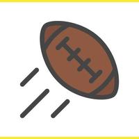 American football ball color icon. Flying rugby ball. Isolated vector illustration