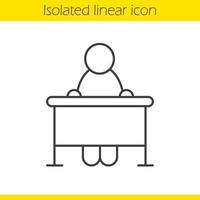 School student linear icon. Classroom desk thin line illustration. School pupil contour symbol. Vector isolated outline drawing