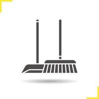 Cleaning service icon. Drop shadow silhouette symbol. Mop and dustpan. Negative space. Vector isolated illustration