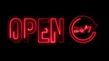 Open 24 Hours and 7 Days Neon Sign video