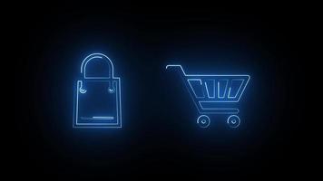 Shopping Bag and Cart Neon Outline Effect video