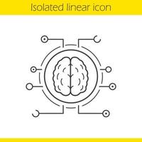 Neural networks linear icon. Thin line illustration. Human brain contour symbol. Neurology. Artificial intelligence. Vector isolated outline drawing