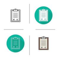 Tests clipboard checklist icon. Flat design, linear and color styles. Medical clip board. Isolated vector illustrations