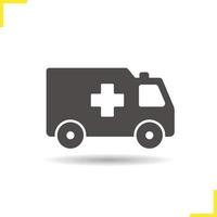 Ambulance icon. Drop shadow silhouette symbol. Emergency car. Negative space. Vector isolated illustration