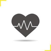 Heartbeat icon. Drop shadow cardiology silhouette symbol. Electrocardiogram. Heart pulse analysis. Negative space. Vector isolated illustration