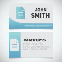 Business card print template with document logo. Easy edit. Manager. Secretary. Editor. Writer. Stationery design concept. Vector illustration