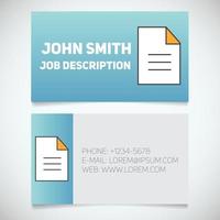 Business card print template with document logo. Easy edit. Manager. Secretary. Editor. Writer. Stationery design concept. Vector illustration